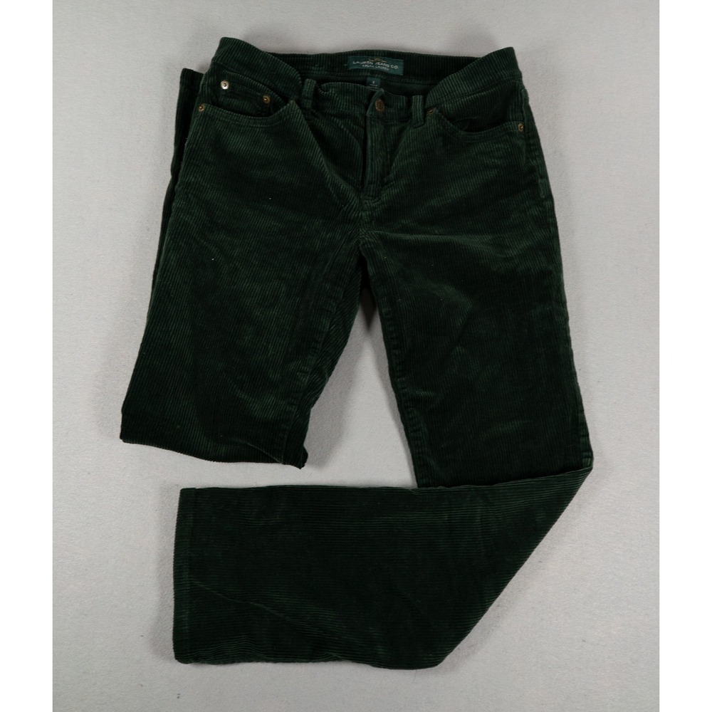 Lauren Ralph Lauren Womens Corduroy Pants Straight Leg Dark Green Size 4 Preppy
